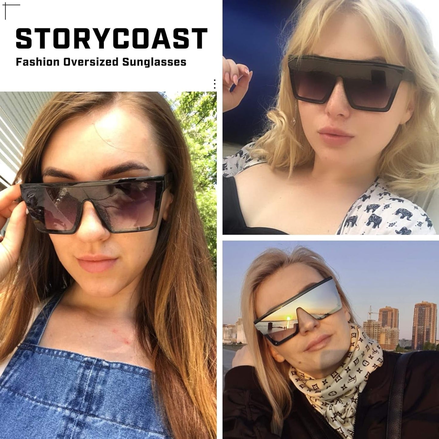 Square Sunglasses for Women Men Fashion Big Frame Flat Top Sun Glasses Mirror Lens - WORLD TIME VISITS
