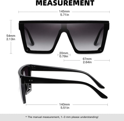Square Sunglasses for Women Men Fashion Big Frame Flat Top Sun Glasses Mirror Lens - WORLD TIME VISITS