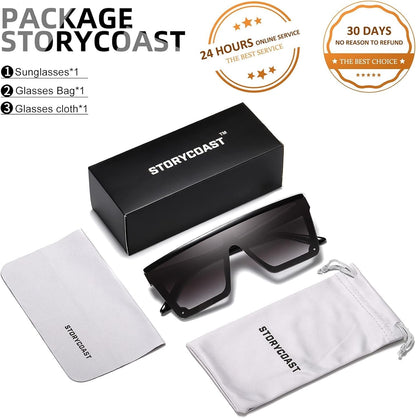 Square Sunglasses for Women Men Fashion Big Frame Flat Top Sun Glasses Mirror Lens - WORLD TIME VISITS