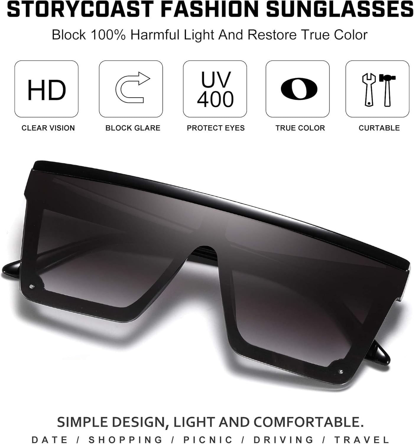 Square Sunglasses for Women Men Fashion Big Frame Flat Top Sun Glasses Mirror Lens - WORLD TIME VISITS