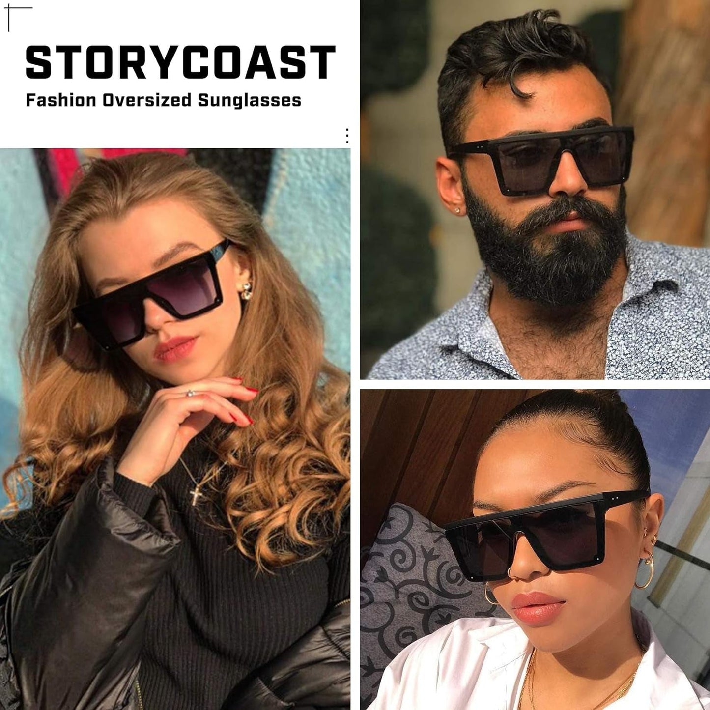 Square Sunglasses for Women Men Fashion Big Frame Flat Top Sun Glasses Mirror Lens - WORLD TIME VISITS