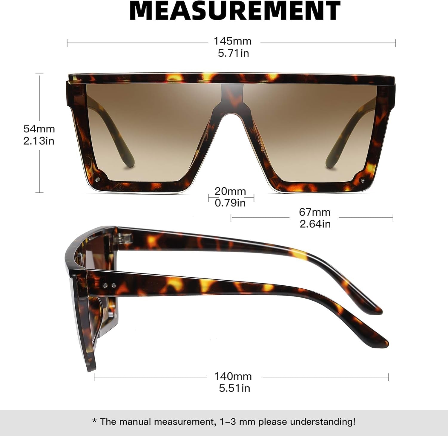 Square Sunglasses for Women Men Fashion Big Frame Flat Top Sun Glasses Mirror Lens - WORLD TIME VISITS