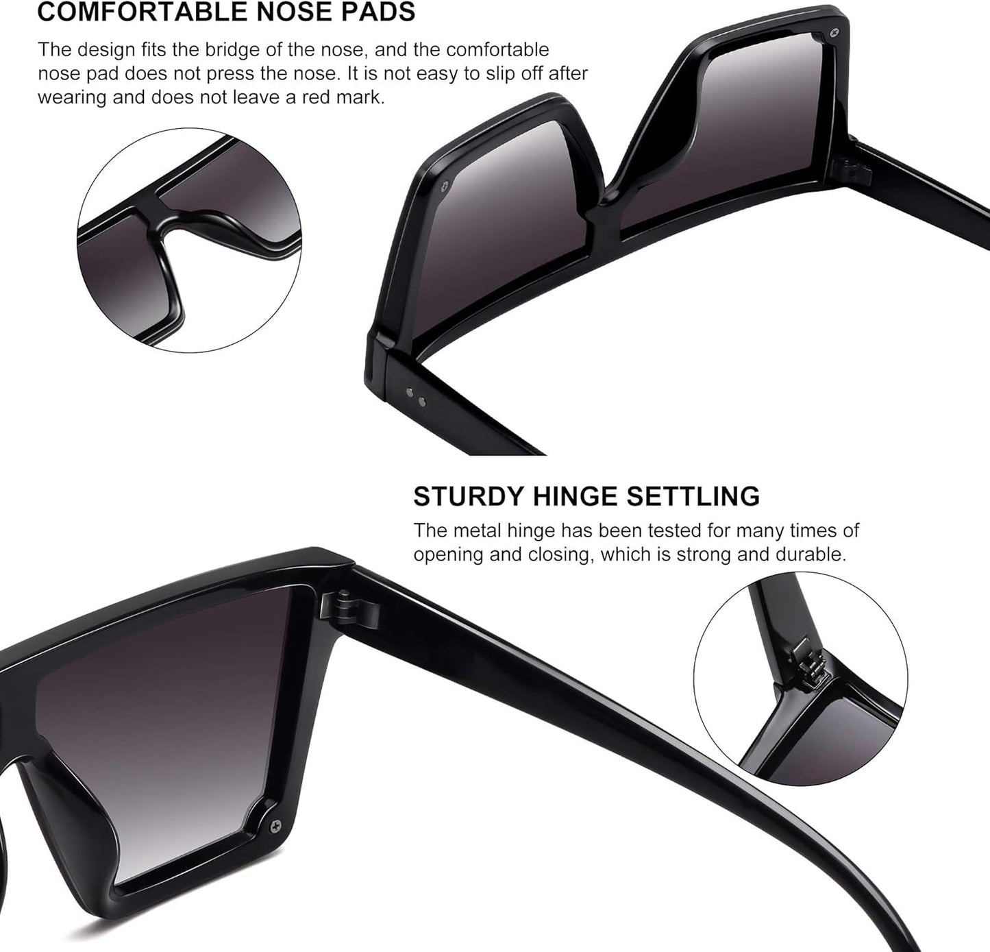 Square Sunglasses for Women Men Fashion Big Frame Flat Top Sun Glasses Mirror Lens - WORLD TIME VISITS