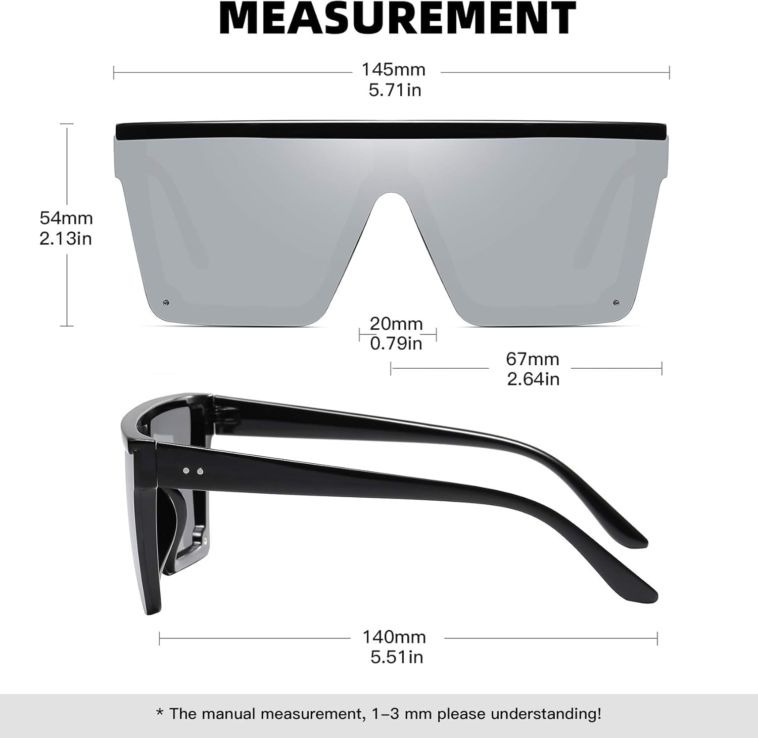 Square Sunglasses for Women Men Fashion Big Frame Flat Top Sun Glasses Mirror Lens - WORLD TIME VISITS