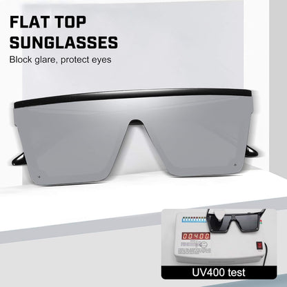 Square Sunglasses for Women Men Fashion Big Frame Flat Top Sun Glasses Mirror Lens - WORLD TIME VISITS