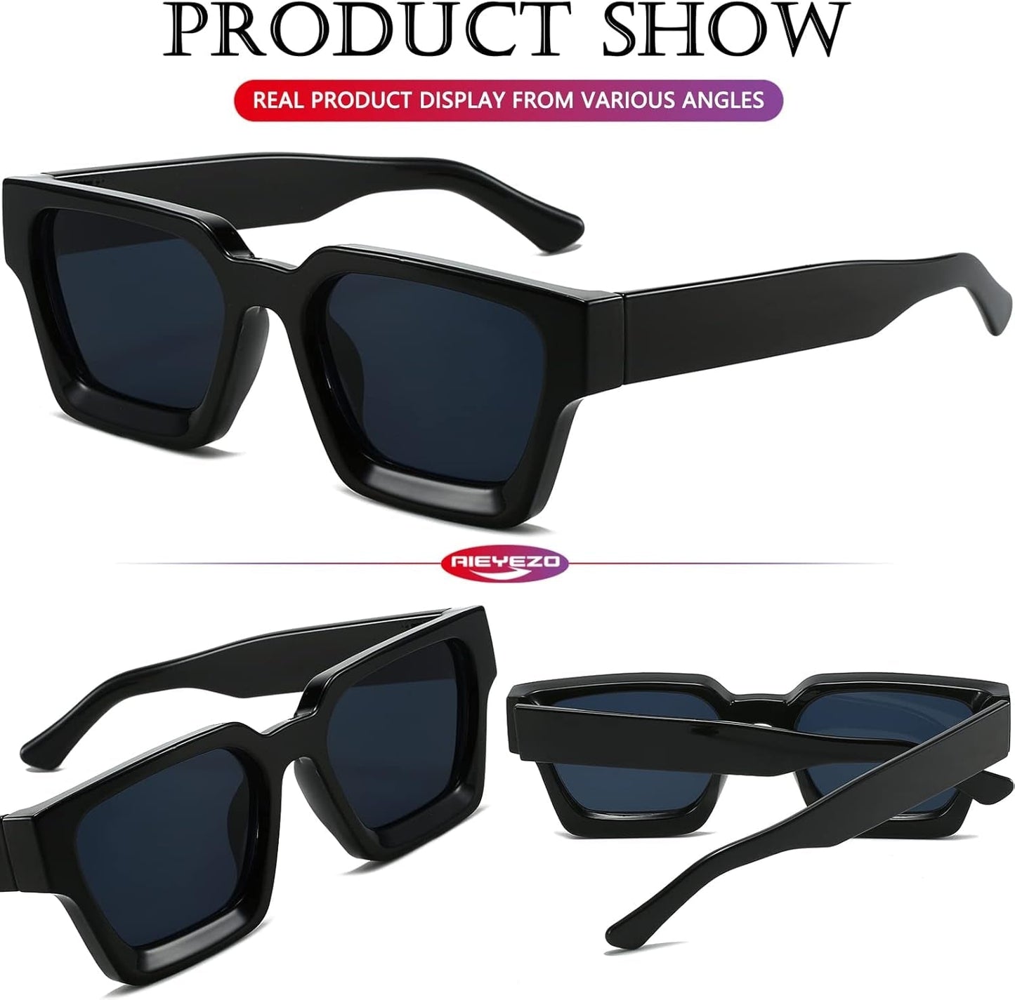 Square Sunglasses for Women Men Square Thick Frame Sun Glasses Simple Designer Style Shades - WORLD TIME VISITS