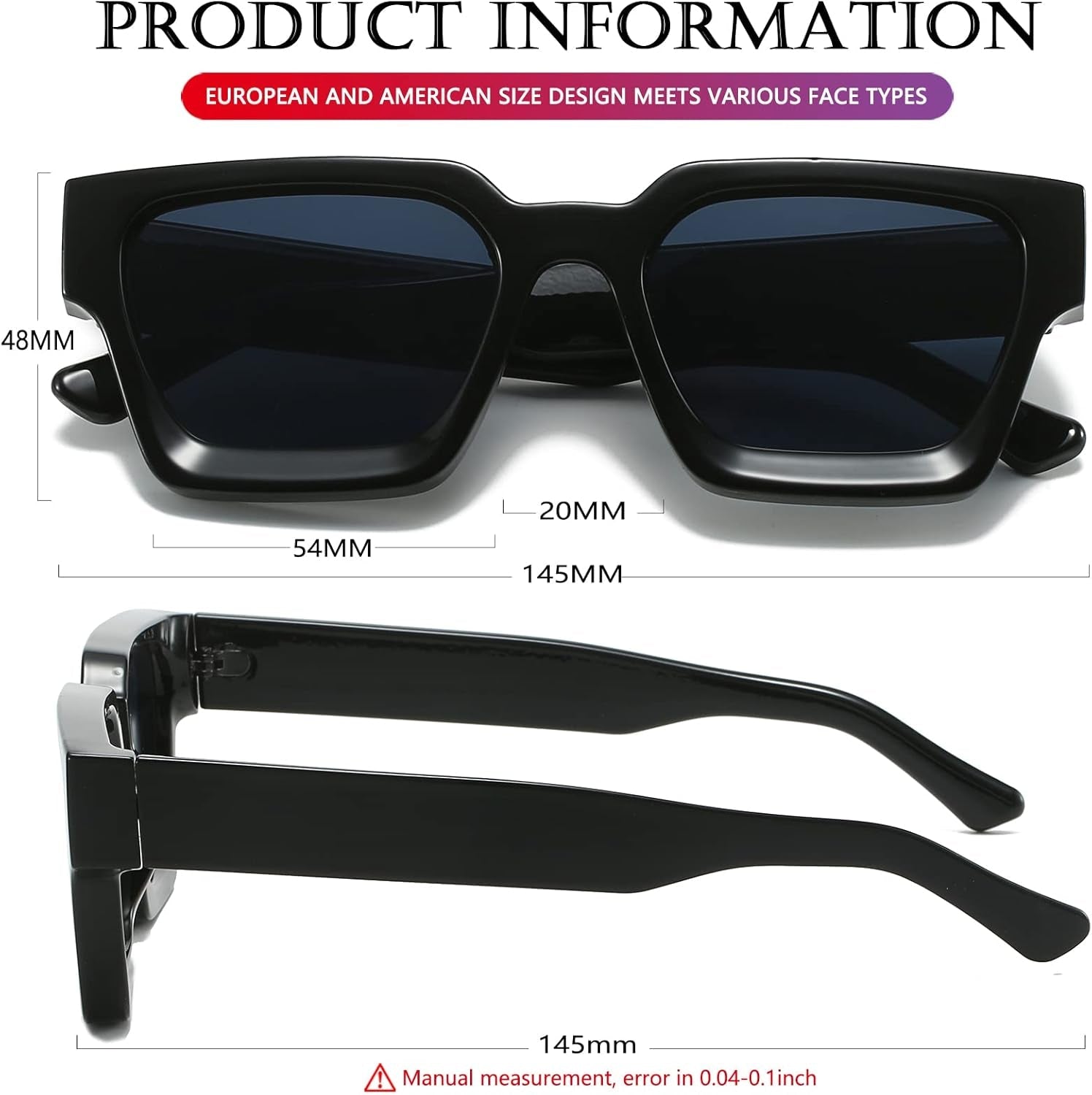 Square Sunglasses for Women Men Square Thick Frame Sun Glasses Simple Designer Style Shades - WORLD TIME VISITS