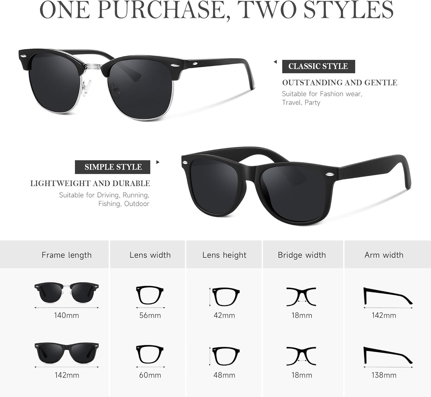 Sunglasses Men and Womens, Polarized Sunglasses for Men with UV Blocking Semi - Rimless Frame for Driving & Hiking - WORLD TIME VISITS