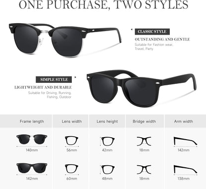 Sunglasses Men and Womens, Polarized Sunglasses for Men with UV Blocking Semi - Rimless Frame for Driving & Hiking - WORLD TIME VISITS
