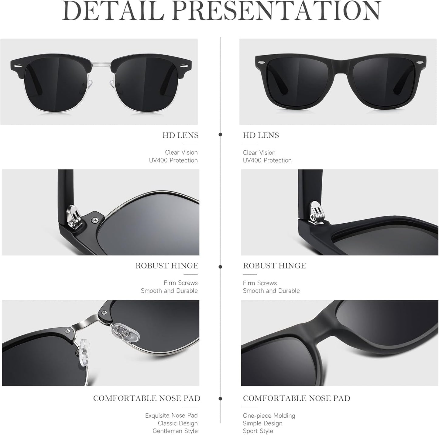 Sunglasses Men and Womens, Polarized Sunglasses for Men with UV Blocking Semi - Rimless Frame for Driving & Hiking - WORLD TIME VISITS