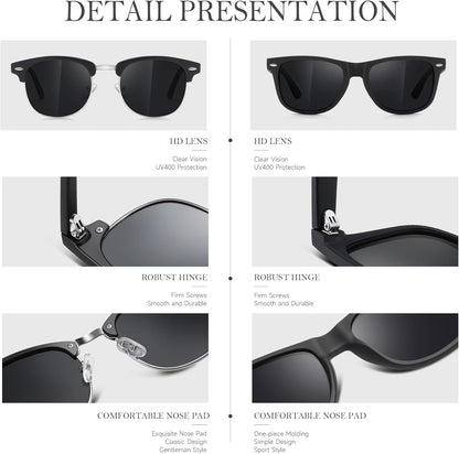 Sunglasses Men and Womens, Polarized Sunglasses for Men with UV Blocking Semi - Rimless Frame for Driving & Hiking - WORLD TIME VISITS