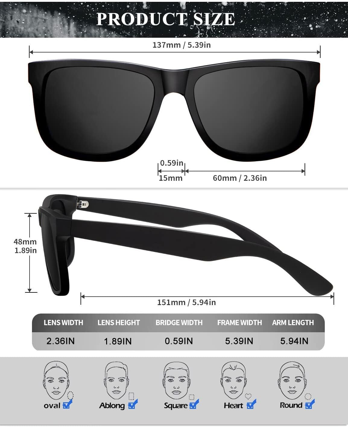 Sunglasses Men Polarized Sun Glasses for Mens Womens Classic Matte Black Frame UV Protection 3Pack - WORLD TIME VISITS