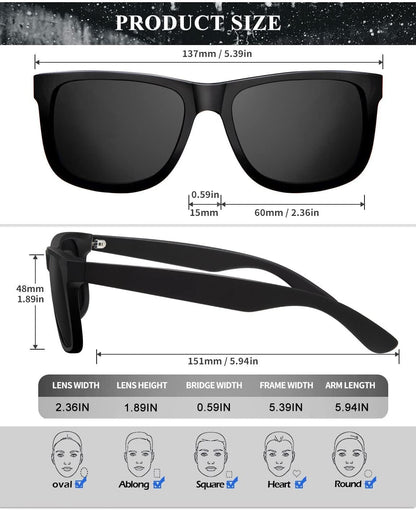 Sunglasses Men Polarized Sun Glasses for Mens Womens Classic Matte Black Frame UV Protection 3Pack - WORLD TIME VISITS