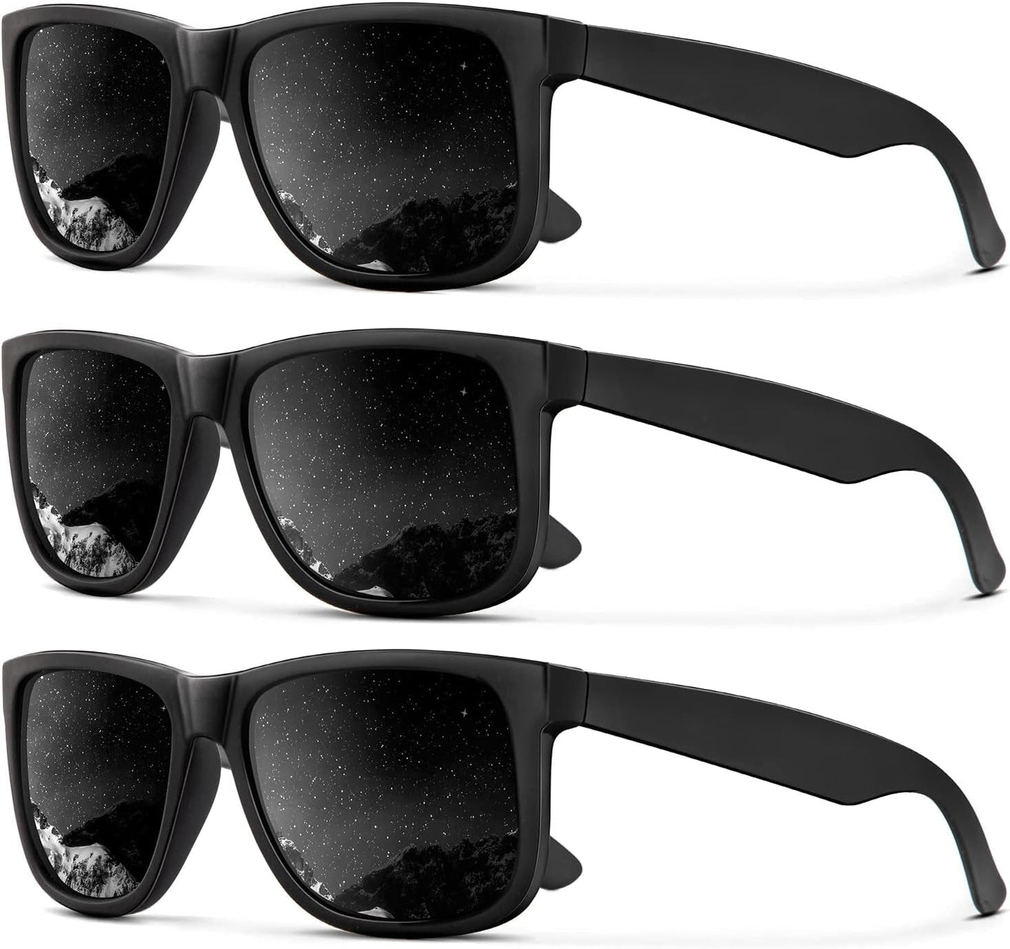 Sunglasses Men Polarized Sun Glasses for Mens Womens Classic Matte Black Frame UV Protection 3Pack - WORLD TIME VISITS