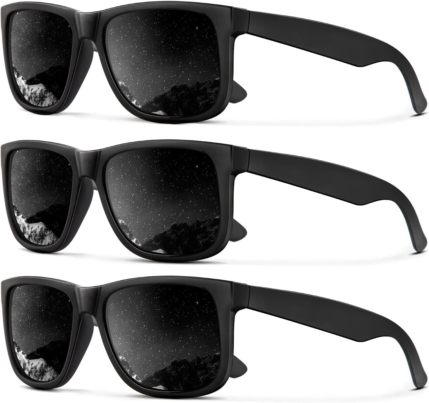 Sunglasses Men Polarized Sun Glasses for Mens Womens Classic Matte Black Frame UV Protection 3Pack - WORLD TIME VISITS