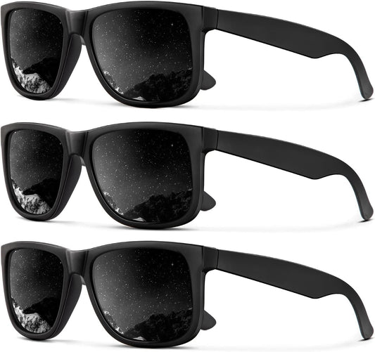 Sunglasses Men Polarized Sun Glasses for Mens Womens Classic Matte Black Frame UV Protection 3Pack - WORLD TIME VISITS