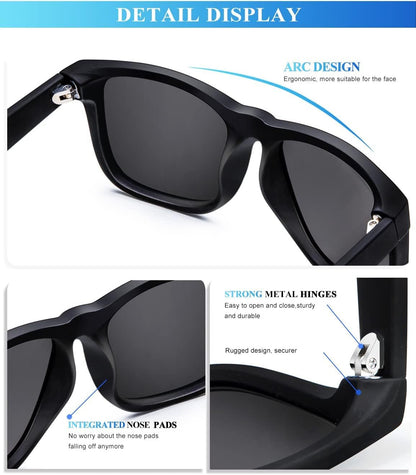 Sunglasses Men Polarized Sun Glasses for Mens Womens Classic Matte Black Frame UV Protection 3Pack - WORLD TIME VISITS