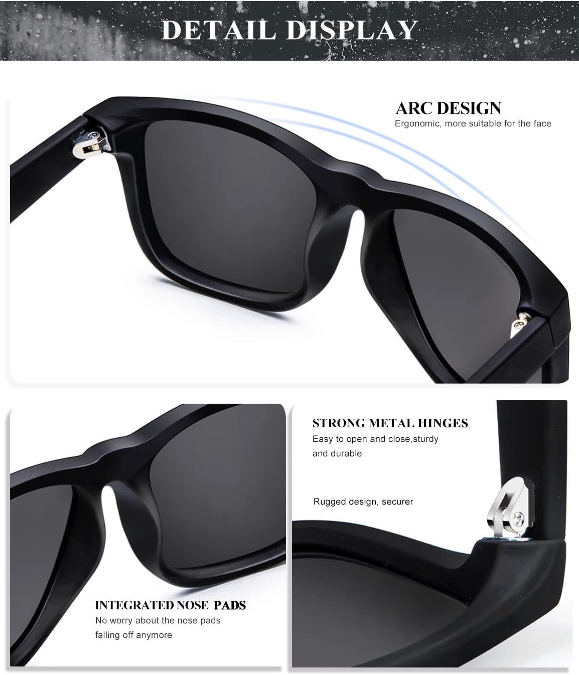 Sunglasses Men Polarized Sun Glasses for Mens Womens Classic Matte Black Frame UV Protection 3Pack - WORLD TIME VISITS
