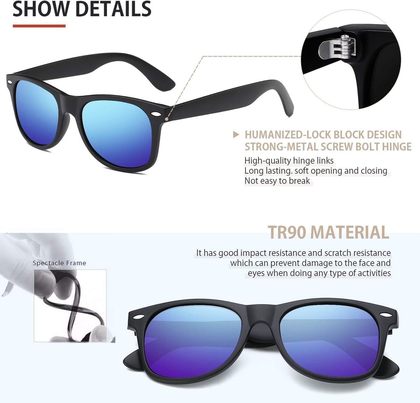 Sunglasses Men Polarized Sunglasses for Mens and Womens,Black Retro Sun Glasses Driving Fishing UV Protection - WORLD TIME VISITS