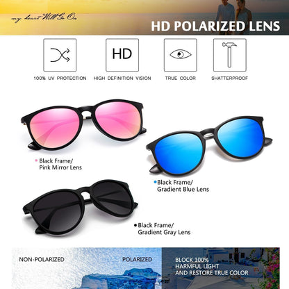 Sunglasses Womens Men Polarized UV Protection Trendy Vintage Retro round Mirrored Lens Sunglasses for Women - WORLD TIME VISITS