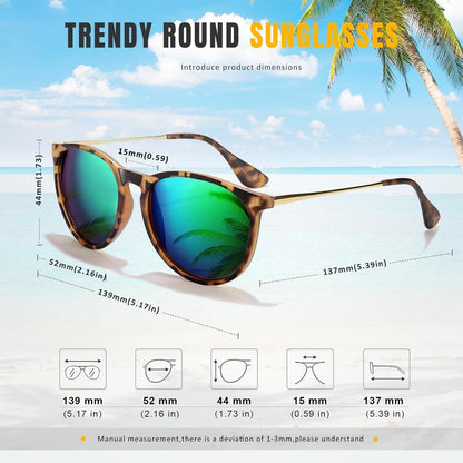 Sunglasses Womens Men Polarized UV Protection Trendy Vintage Retro round Mirrored Lens Sunglasses for Women - WORLD TIME VISITS