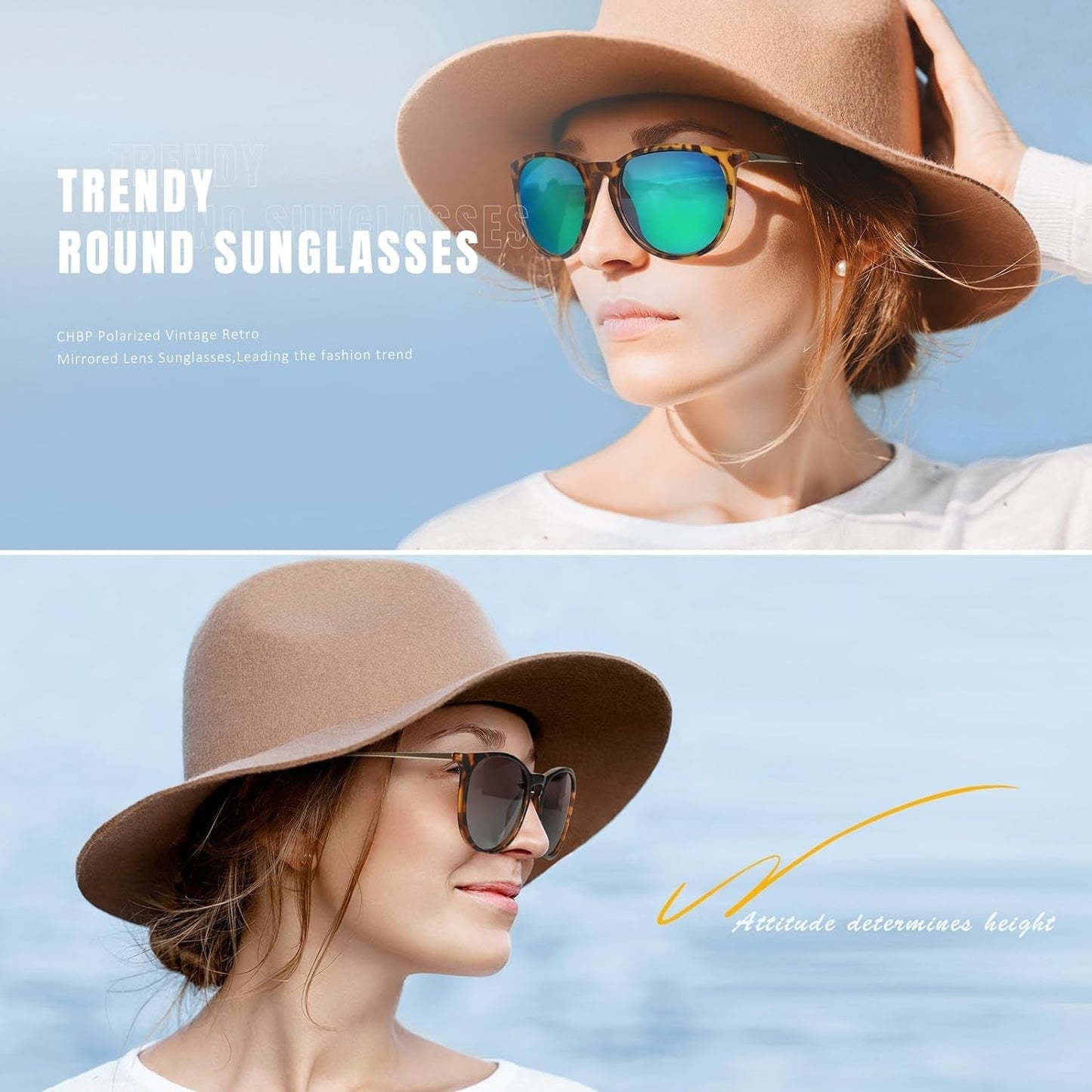 Sunglasses Womens Men Polarized UV Protection Trendy Vintage Retro round Mirrored Lens Sunglasses for Women - WORLD TIME VISITS