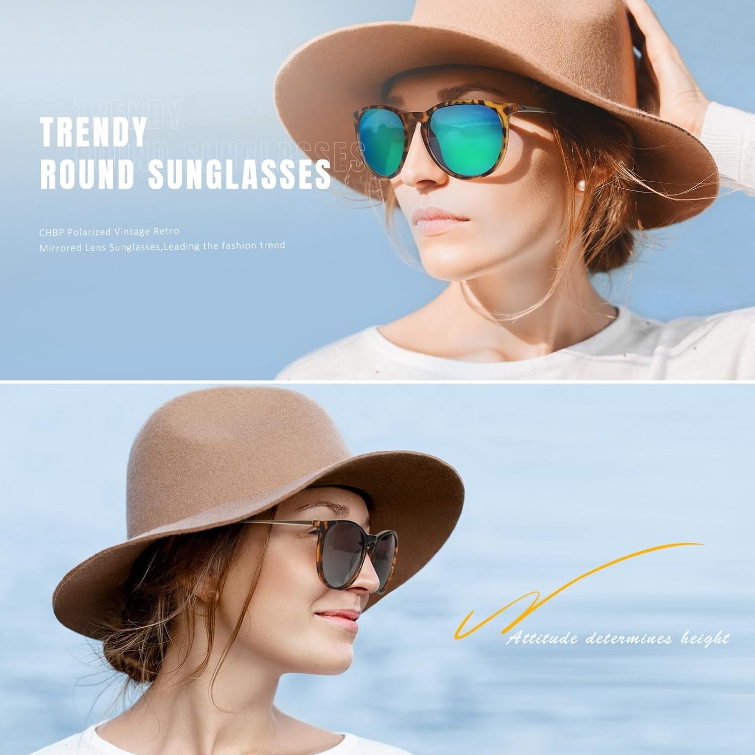 Sunglasses Womens Men Polarized UV Protection Trendy Vintage Retro round Mirrored Lens Sunglasses for Women - WORLD TIME VISITS