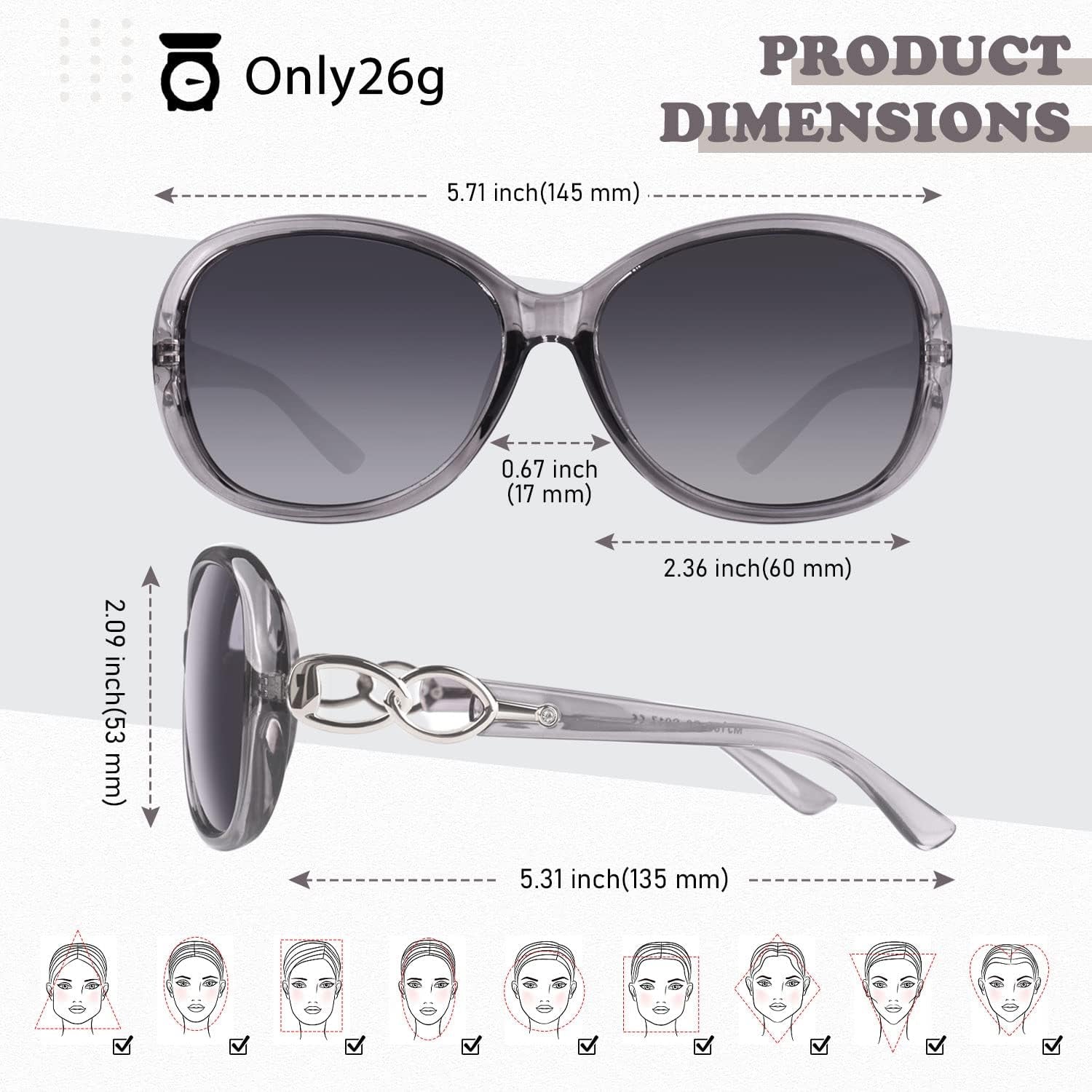 Sunglasses Womens Polarized Trendy Oversized Sun Glasses Fashion Ladies Shades 100% UV400 Protection S85 - WORLD TIME VISITS