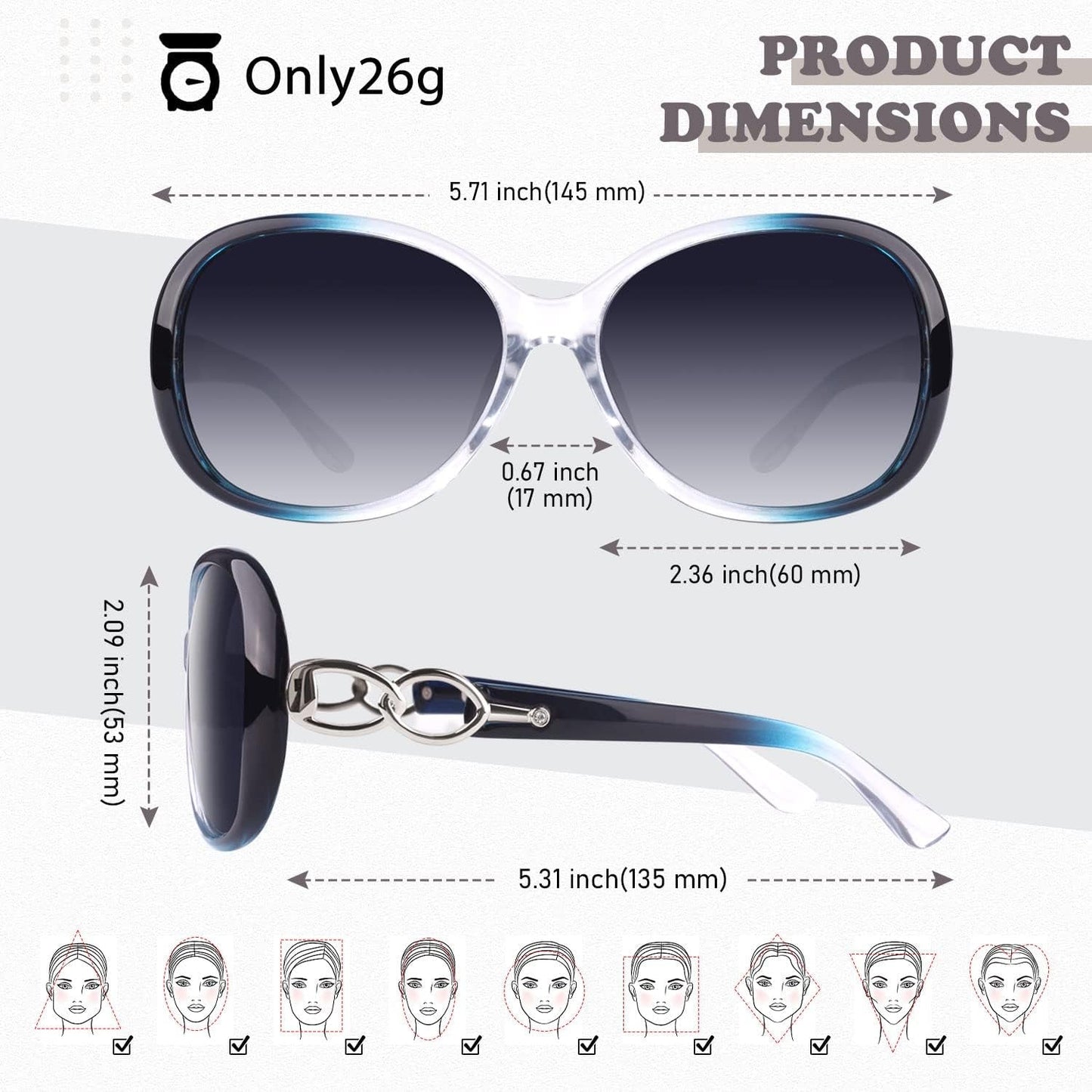 Sunglasses Womens Polarized Trendy Oversized Sun Glasses Fashion Ladies Shades 100% UV400 Protection S85 - WORLD TIME VISITS