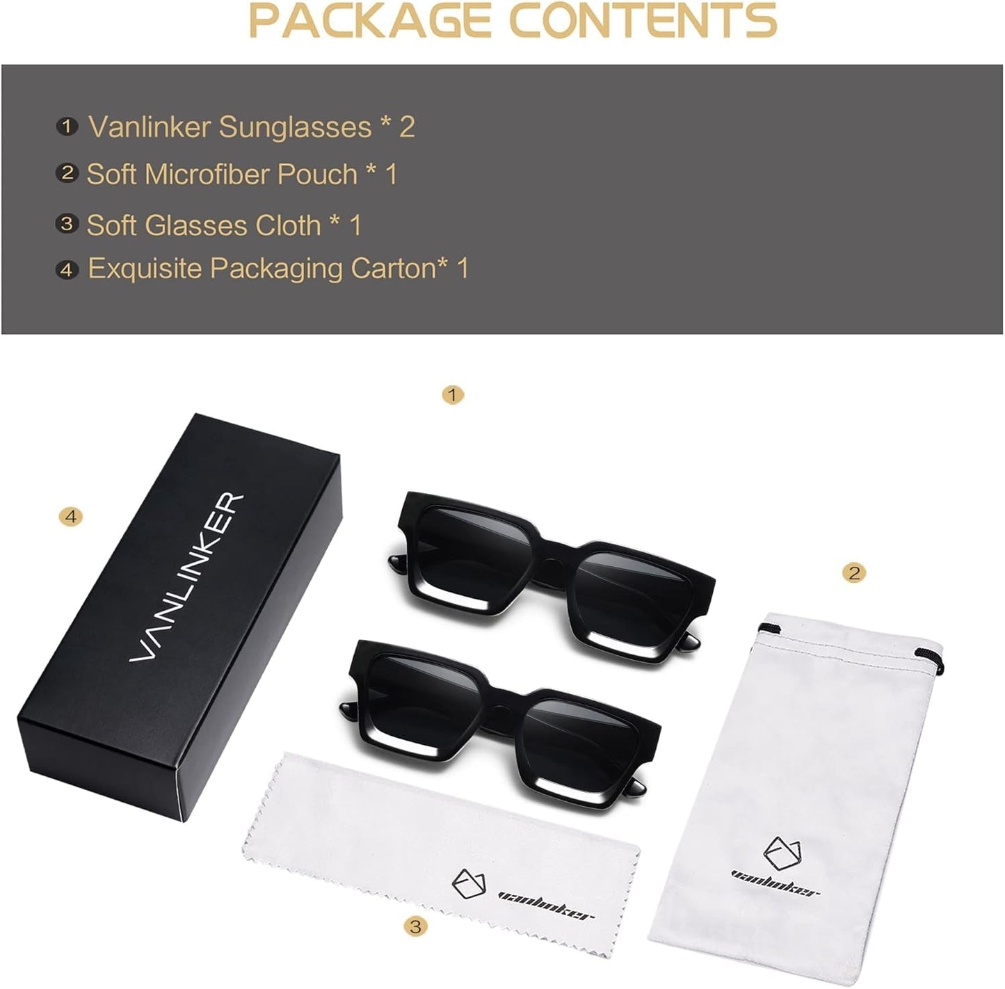 Thick Square Sunglasses for Men Women Retro Chunky Rectangle Shades UV400 Protection VL9731 - WORLD TIME VISITS