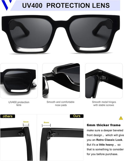 Thick Square Sunglasses for Men Women Retro Chunky Rectangle Shades UV400 Protection VL9731 - WORLD TIME VISITS
