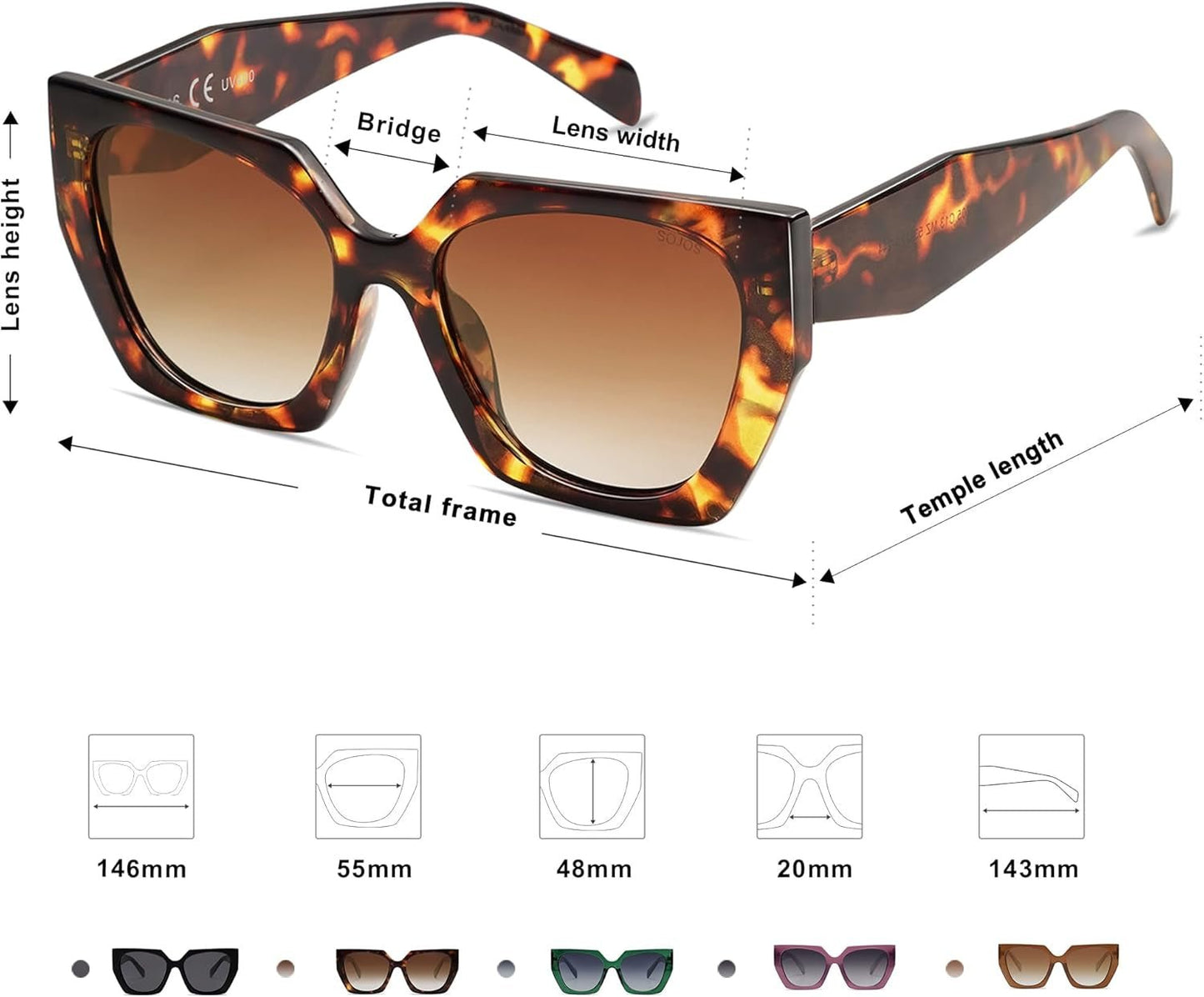 Trendy Oversized Polarized Sunglasses Womens Big Square Cateye Sunnies, Lentes De Sol Para Mujer SJ2205 - WORLD TIME VISITS