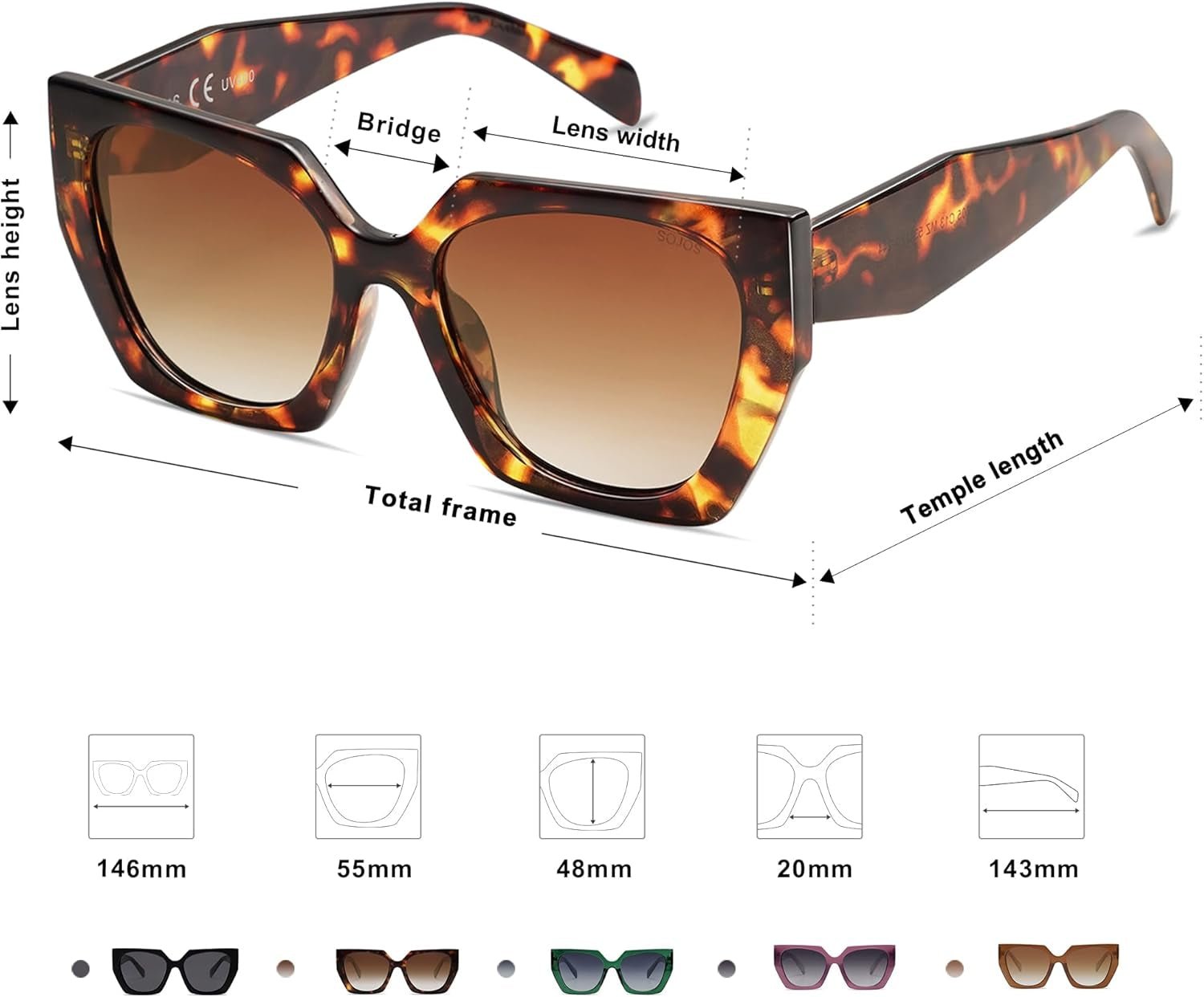 Trendy Oversized Polarized Sunglasses Womens Big Square Cateye Sunnies, Lentes De Sol Para Mujer SJ2205 - WORLD TIME VISITS
