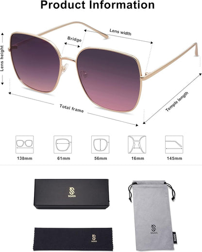Trendy Oversized Square Metal Frame Sunglasses for Women Men Retro Big Flat Lens UV Protection Sunglasses SJ1146 - WORLD TIME VISITS