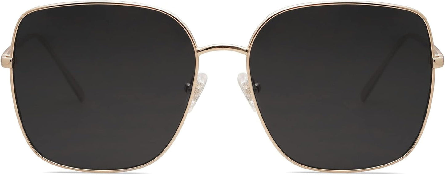 Trendy Oversized Square Metal Frame Sunglasses for Women Men Retro Big Flat Lens UV Protection Sunglasses SJ1146 - WORLD TIME VISITS