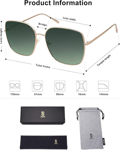 Trendy Oversized Square Metal Frame Sunglasses for Women Men Retro Big Flat Lens UV Protection Sunglasses SJ1146 - WORLD TIME VISITS