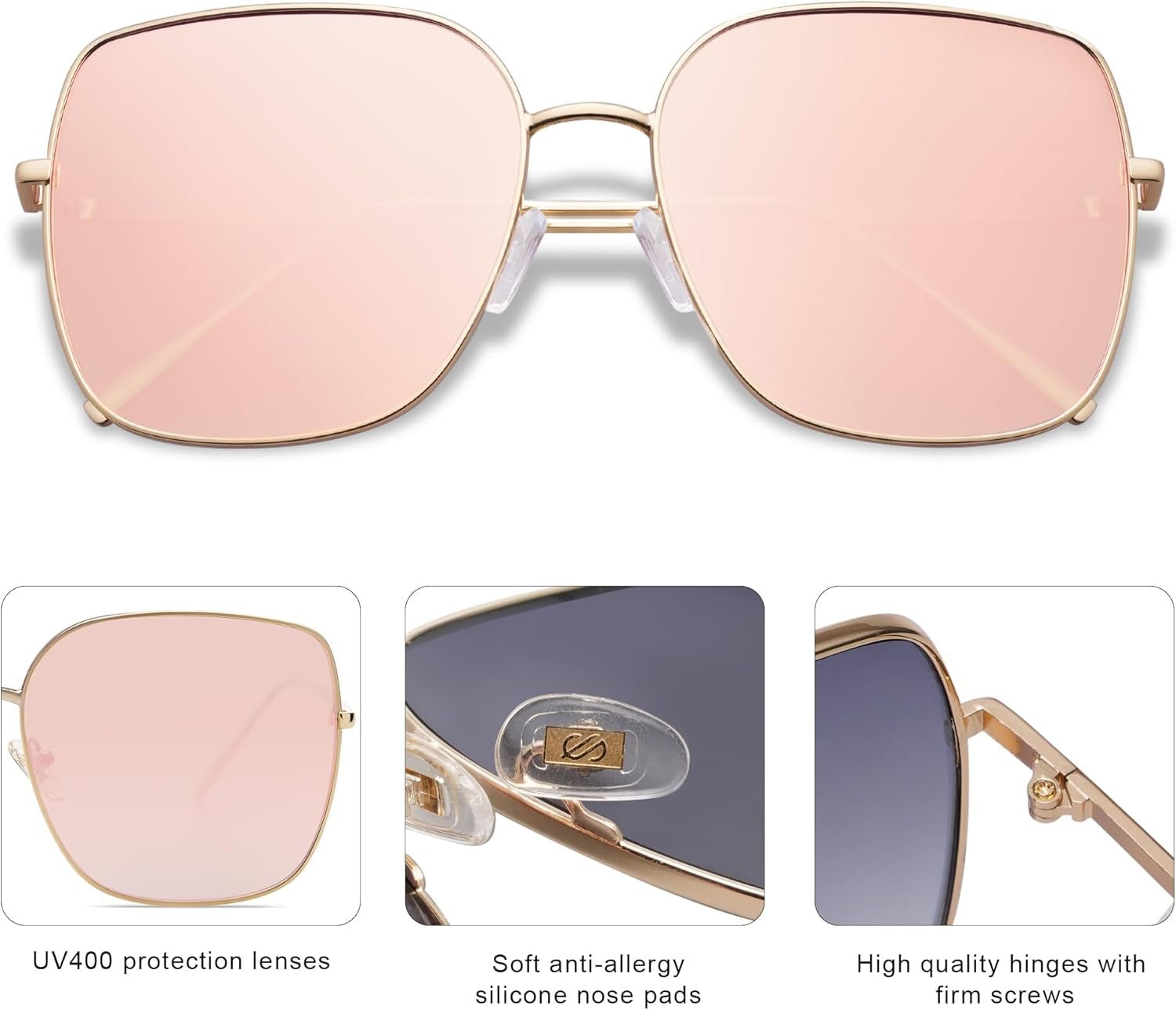 Trendy Oversized Square Metal Frame Sunglasses for Women Men Retro Big Flat Lens UV Protection Sunglasses SJ1146 - WORLD TIME VISITS
