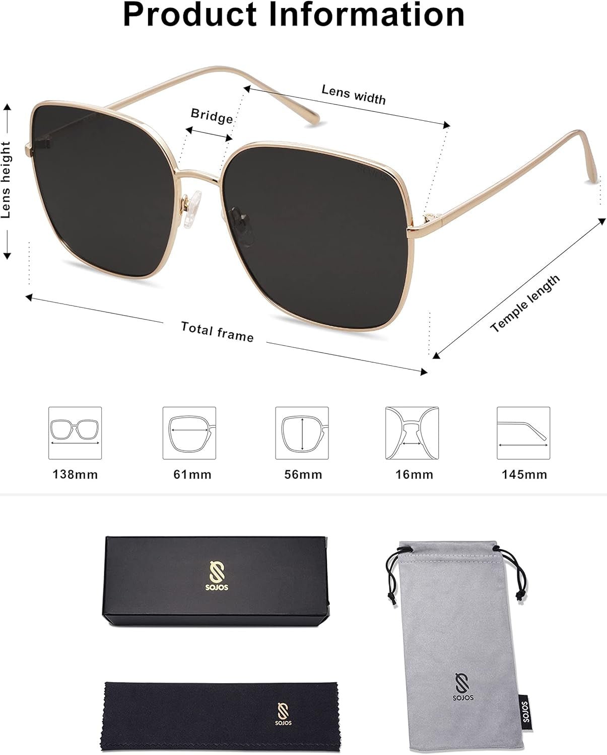 Trendy Oversized Square Metal Frame Sunglasses for Women Men Retro Big Flat Lens UV Protection Sunglasses SJ1146 - WORLD TIME VISITS