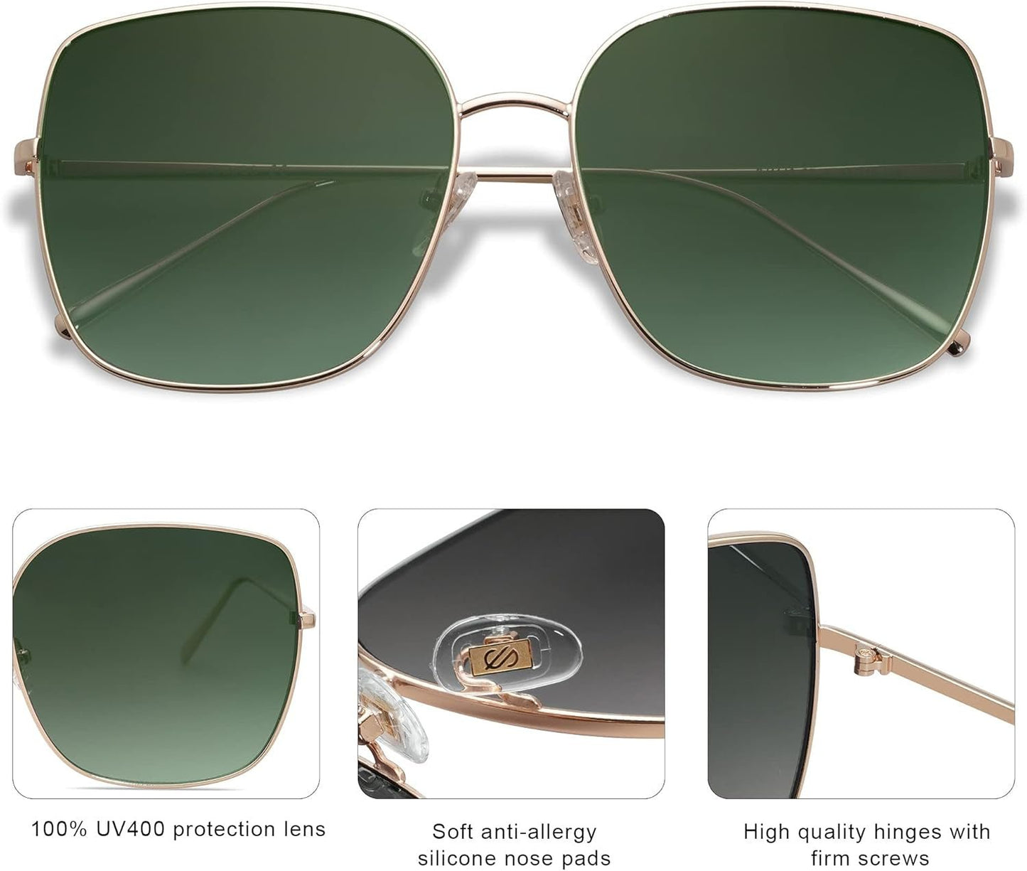 Trendy Oversized Square Metal Frame Sunglasses for Women Men Retro Big Flat Lens UV Protection Sunglasses SJ1146 - WORLD TIME VISITS