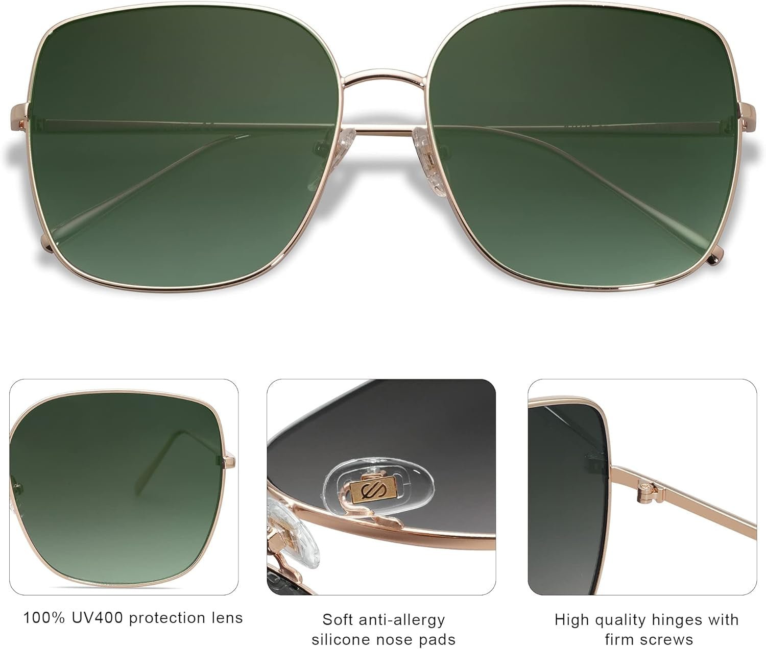 Trendy Oversized Square Metal Frame Sunglasses for Women Men Retro Big Flat Lens UV Protection Sunglasses SJ1146 - WORLD TIME VISITS