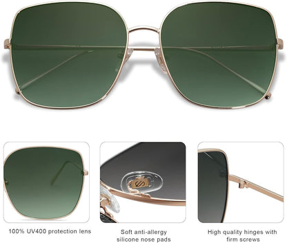 Trendy Oversized Square Metal Frame Sunglasses for Women Men Retro Big Flat Lens UV Protection Sunglasses SJ1146 - WORLD TIME VISITS