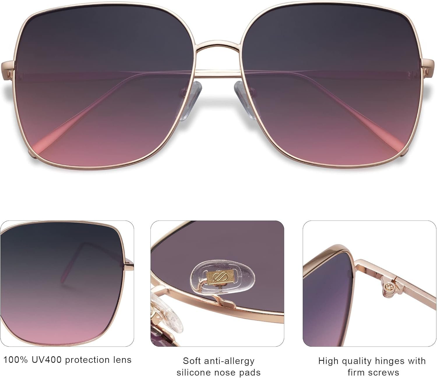 Trendy Oversized Square Metal Frame Sunglasses for Women Men Retro Big Flat Lens UV Protection Sunglasses SJ1146 - WORLD TIME VISITS