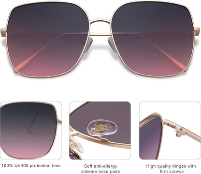 Trendy Oversized Square Metal Frame Sunglasses for Women Men Retro Big Flat Lens UV Protection Sunglasses SJ1146 - WORLD TIME VISITS