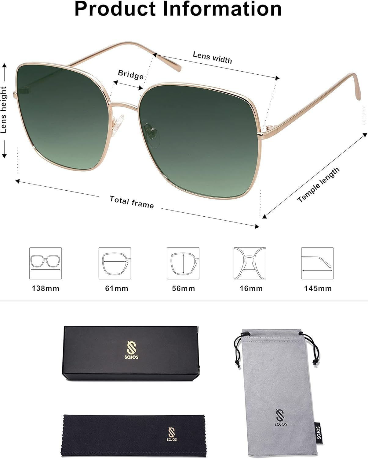 Trendy Oversized Square Metal Frame Sunglasses for Women Men Retro Big Flat Lens UV Protection Sunglasses SJ1146 - WORLD TIME VISITS