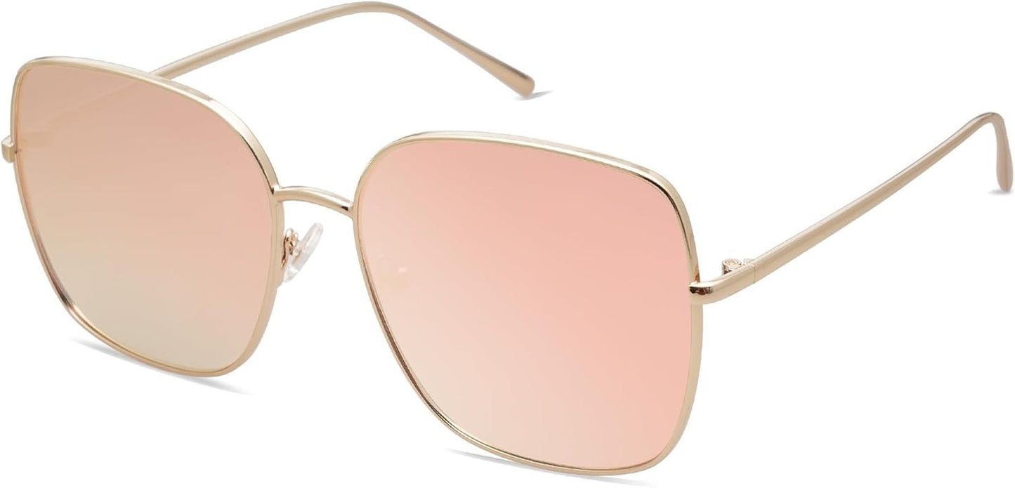 Trendy Oversized Square Metal Frame Sunglasses for Women Men Retro Big Flat Lens UV Protection Sunglasses SJ1146 - WORLD TIME VISITS