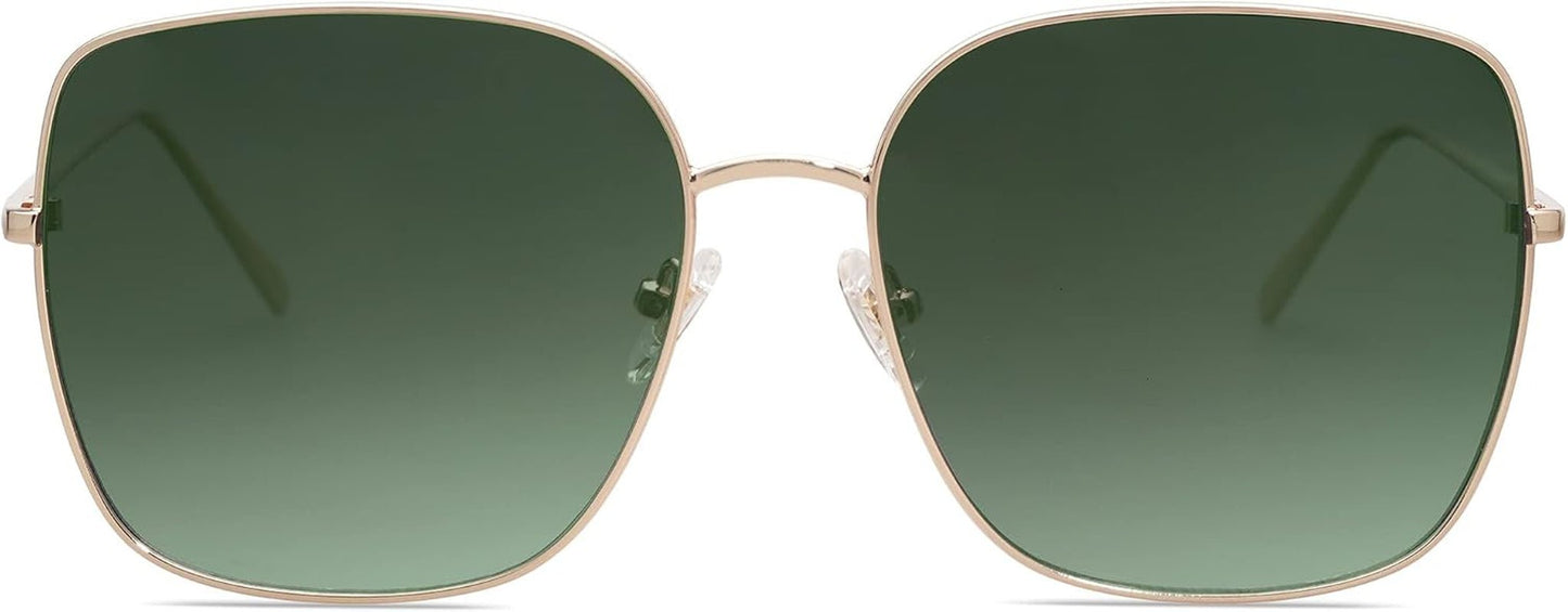Trendy Oversized Square Metal Frame Sunglasses for Women Men Retro Big Flat Lens UV Protection Sunglasses SJ1146 - WORLD TIME VISITS