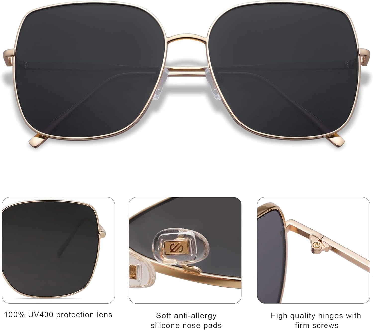 Trendy Oversized Square Metal Frame Sunglasses for Women Men Retro Big Flat Lens UV Protection Sunglasses SJ1146 - WORLD TIME VISITS