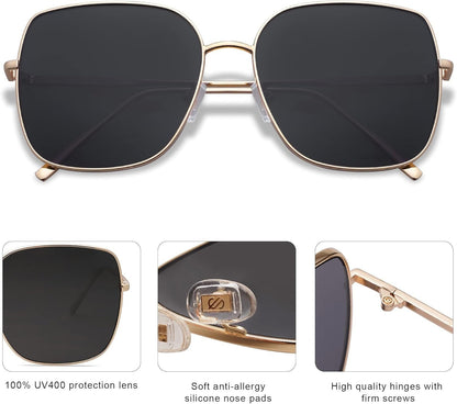 Trendy Oversized Square Metal Frame Sunglasses for Women Men Retro Big Flat Lens UV Protection Sunglasses SJ1146 - WORLD TIME VISITS