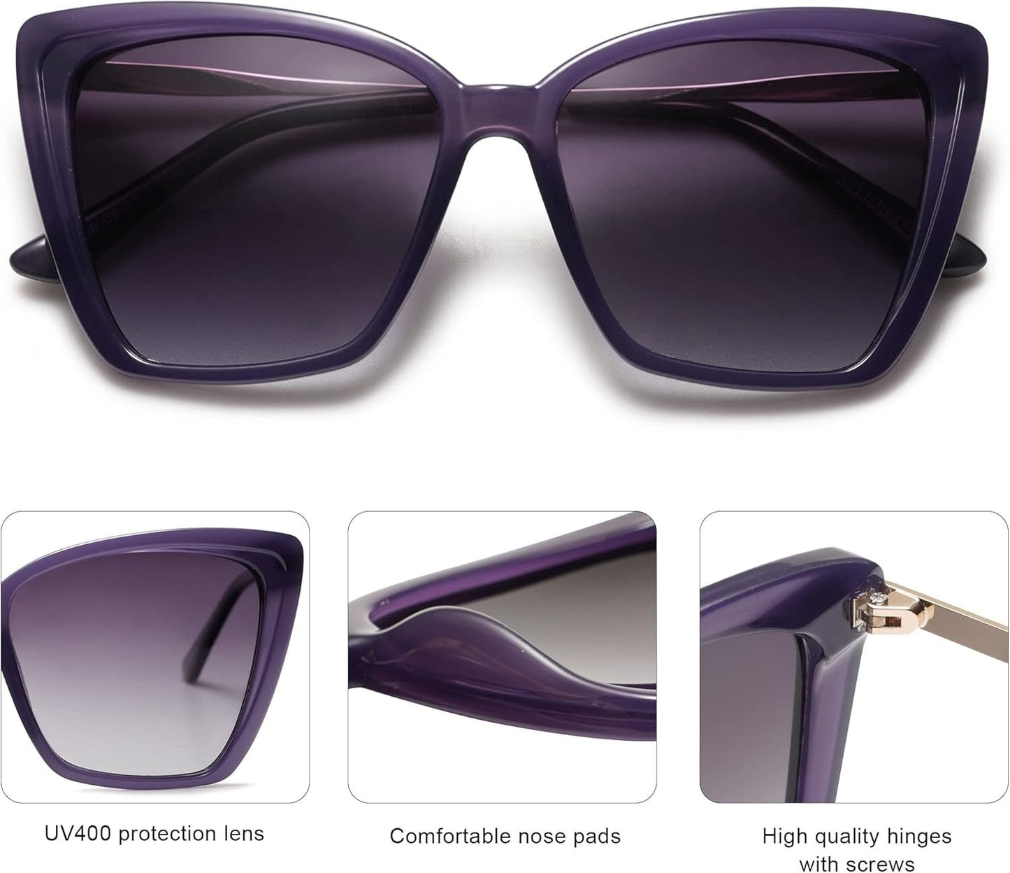 Trendy Polarized Sunglasses for Women Retro Womens Oversized Square Cat Eye Sun Glasses UV Protection SJ2206 - WORLD TIME VISITS