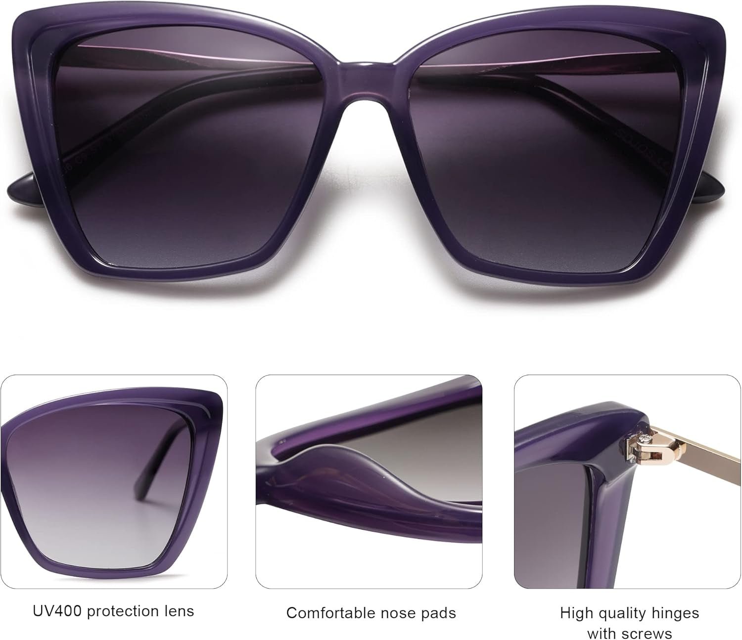 Trendy Polarized Sunglasses for Women Retro Womens Oversized Square Cat Eye Sun Glasses UV Protection SJ2206 - WORLD TIME VISITS